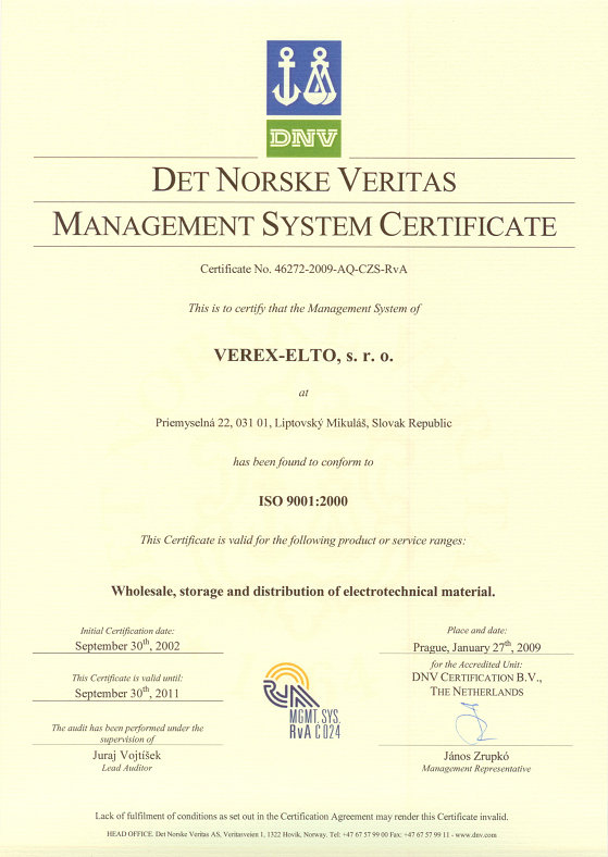 Certificate ISO 9001:2000 EN  