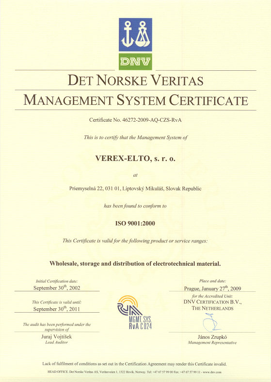 Certificate ISO 9001:2000 EN  